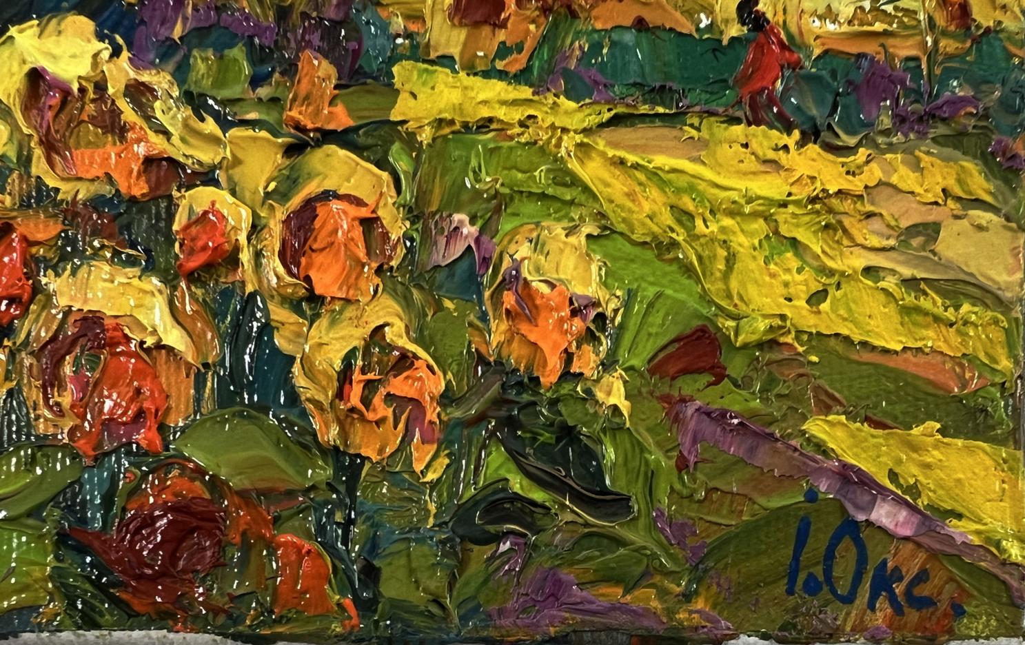 Vibrant daytime sunflowers oil painting by Oksana Ivanyuk