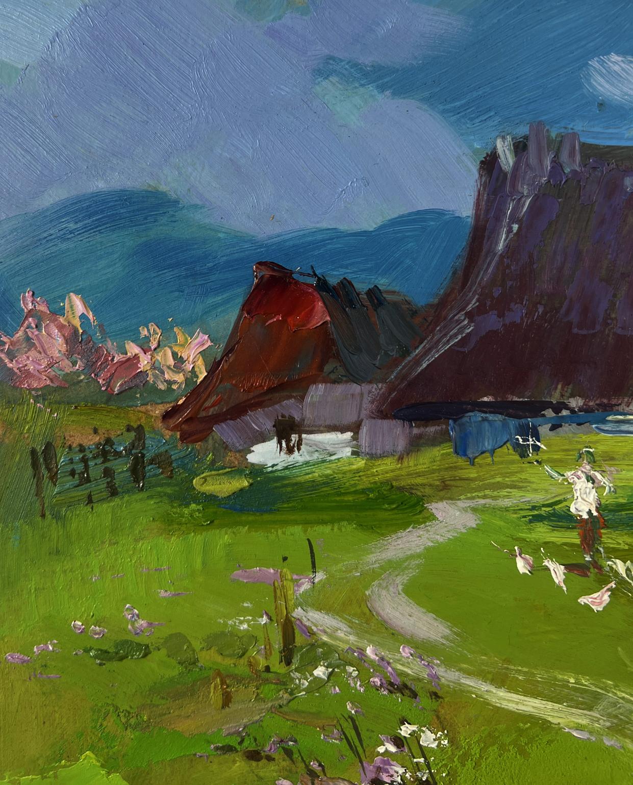 Oil painting Quiet village on a green hill by Yuriy Suprunchuk