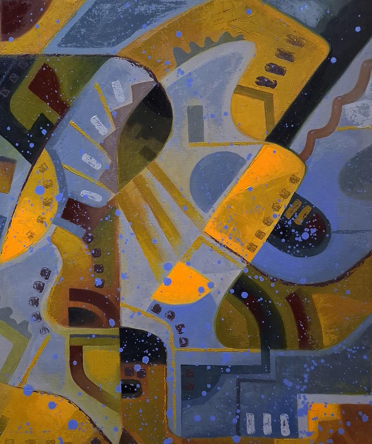 Oil painting Stained glass autumn by Sergiy Voichenko, bold geometric shapes