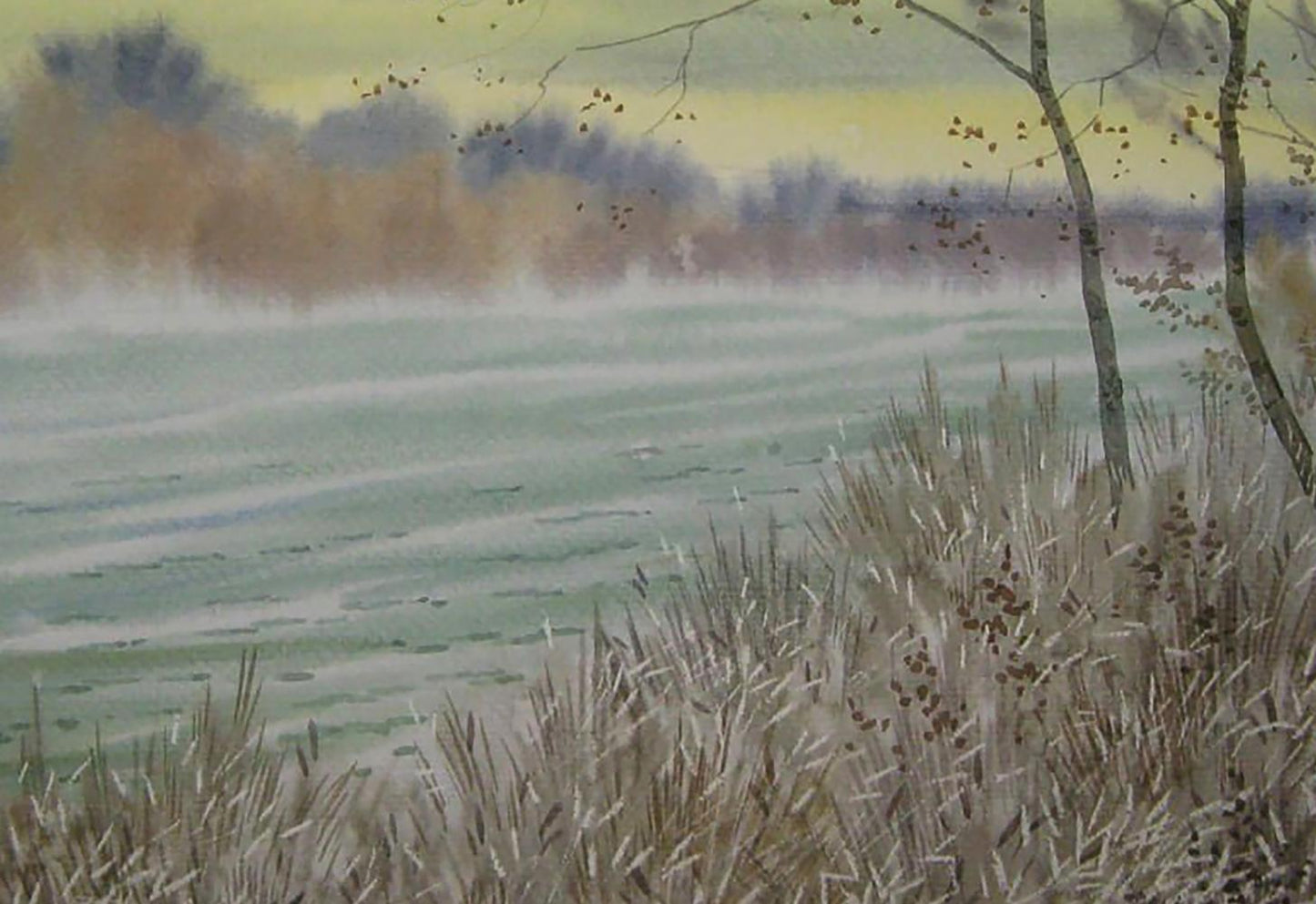 Watercolor painting Autumn mood by the river by Valery Savenets