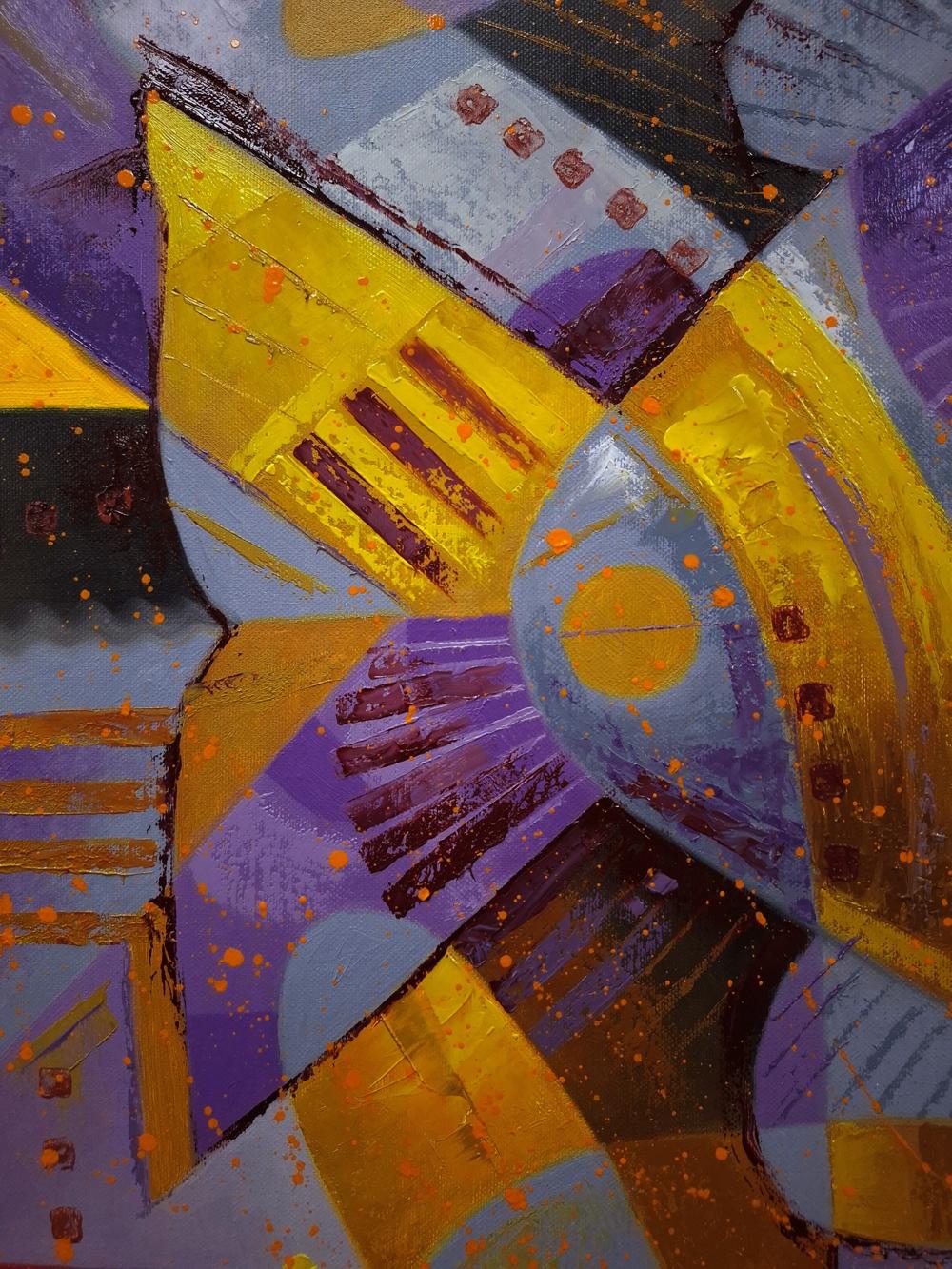 Vibrant Oil painting Fish Promenade by Sergiy Voichenko with bold geometric shapes
