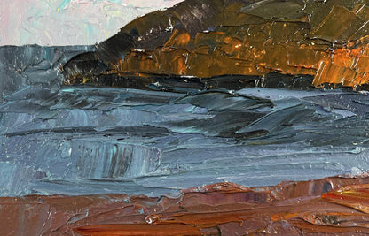 Oil painting The gray day is silent by Boris Serdyuk, rugged coast in impasto