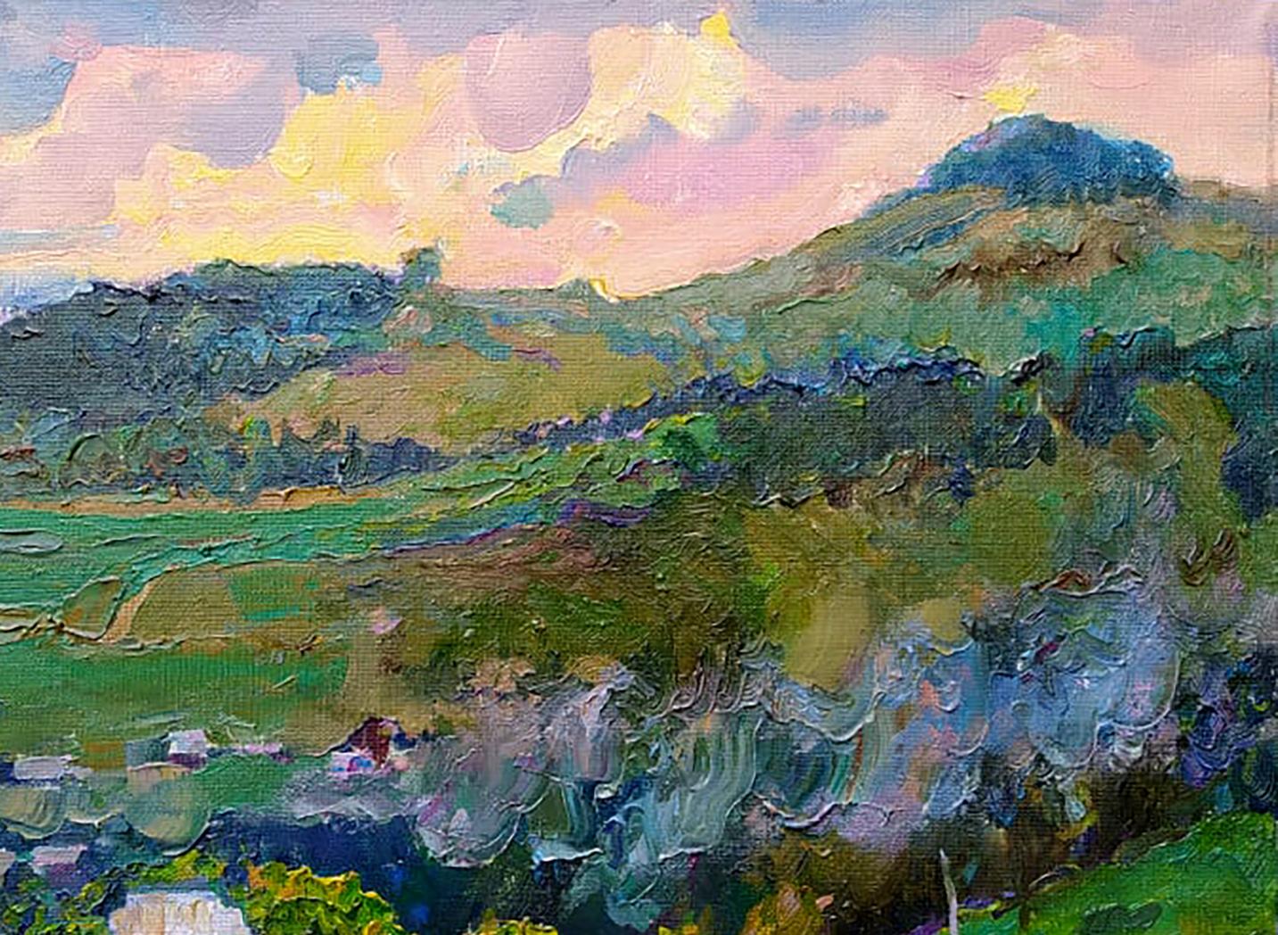Textured impressionist oil painting Evening in the Mountains by Leonid Pavlenko