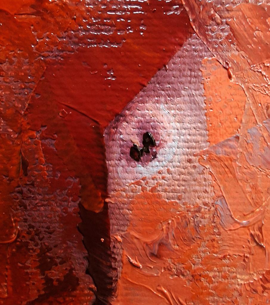 Oil painting In the Arena by Sergiy Voichenko with impasto red orange layers