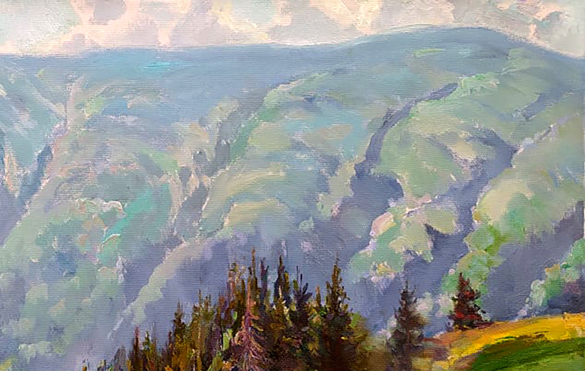 Oil painting of forest mountains by Leonid Pavlenko
