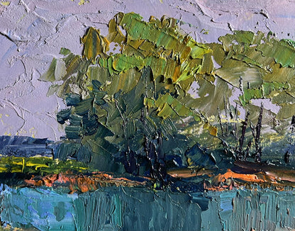 Textured impressionist oil painting On the golden shore by Boris Serdyuk