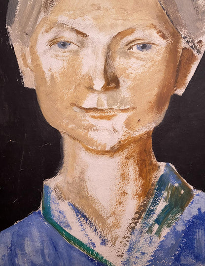 Textured impressionistic oil portrait of Moms portrait Leonid Stil blue eyes