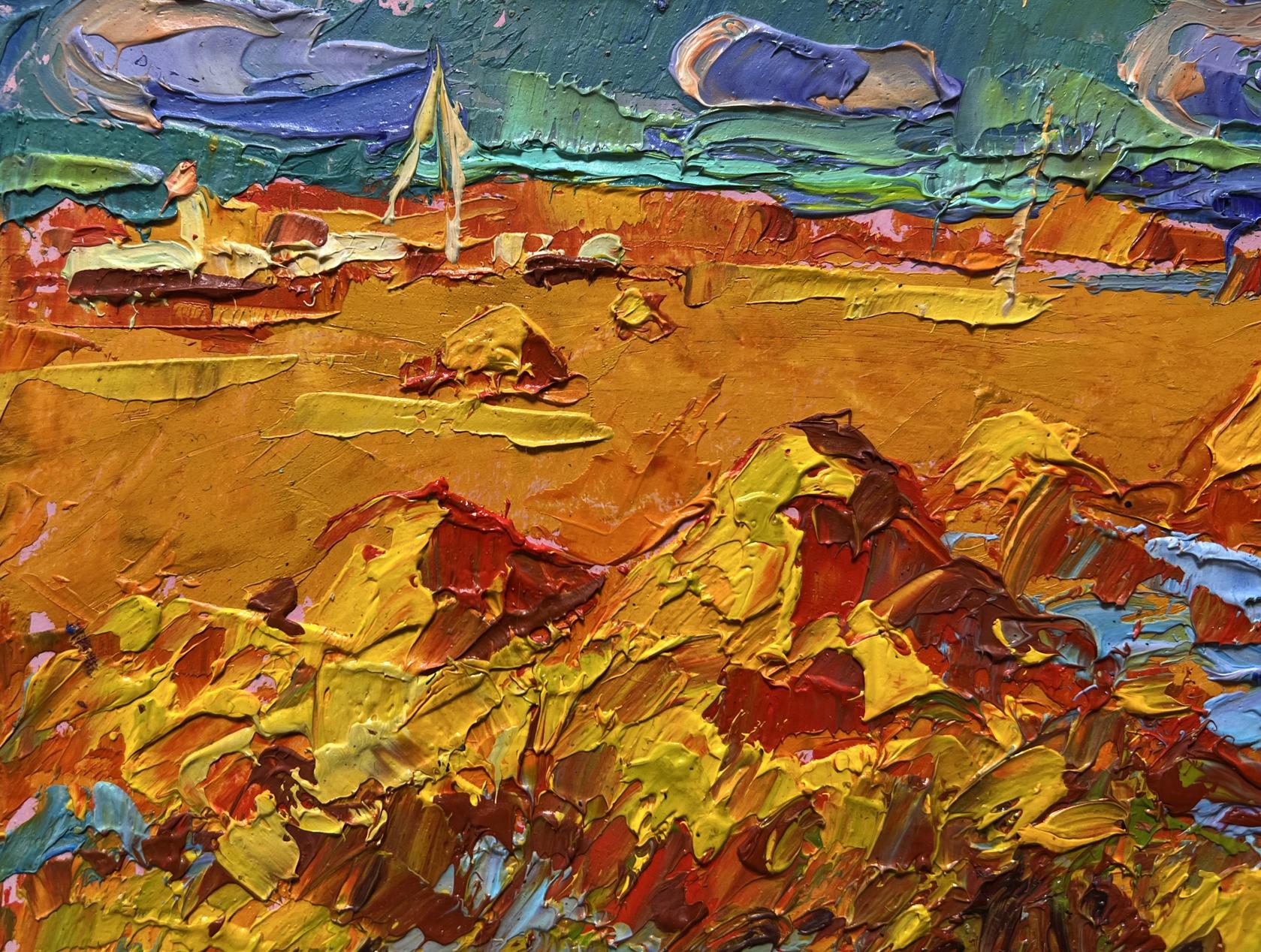 Vibrant impressionist oil painting Hay harvest in autumn by Oleksiy Ivanyuk