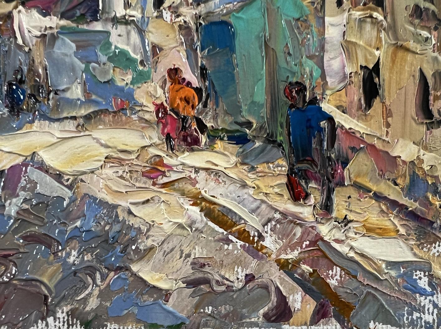 Impasto oil painting Morning city by Oleksiy Ivanyuk, vibrant street scene