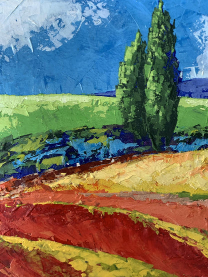 Vibrant impressionist oil painting of house in mountains by V. Zadorozhnya