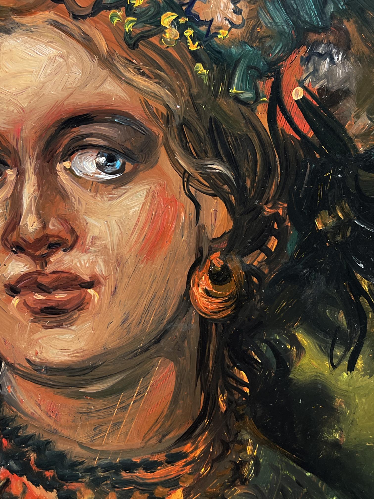 Oil painting of woman with flowers by Alexander Litvinov