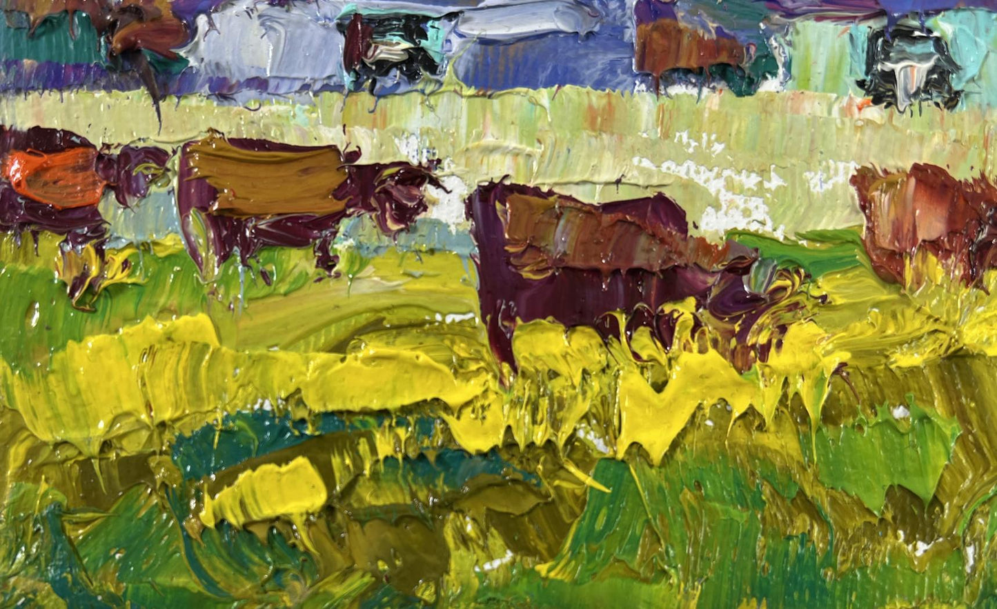 Vibrant impressionist oil painting The herd returns by Oleksiy Ivanyuk