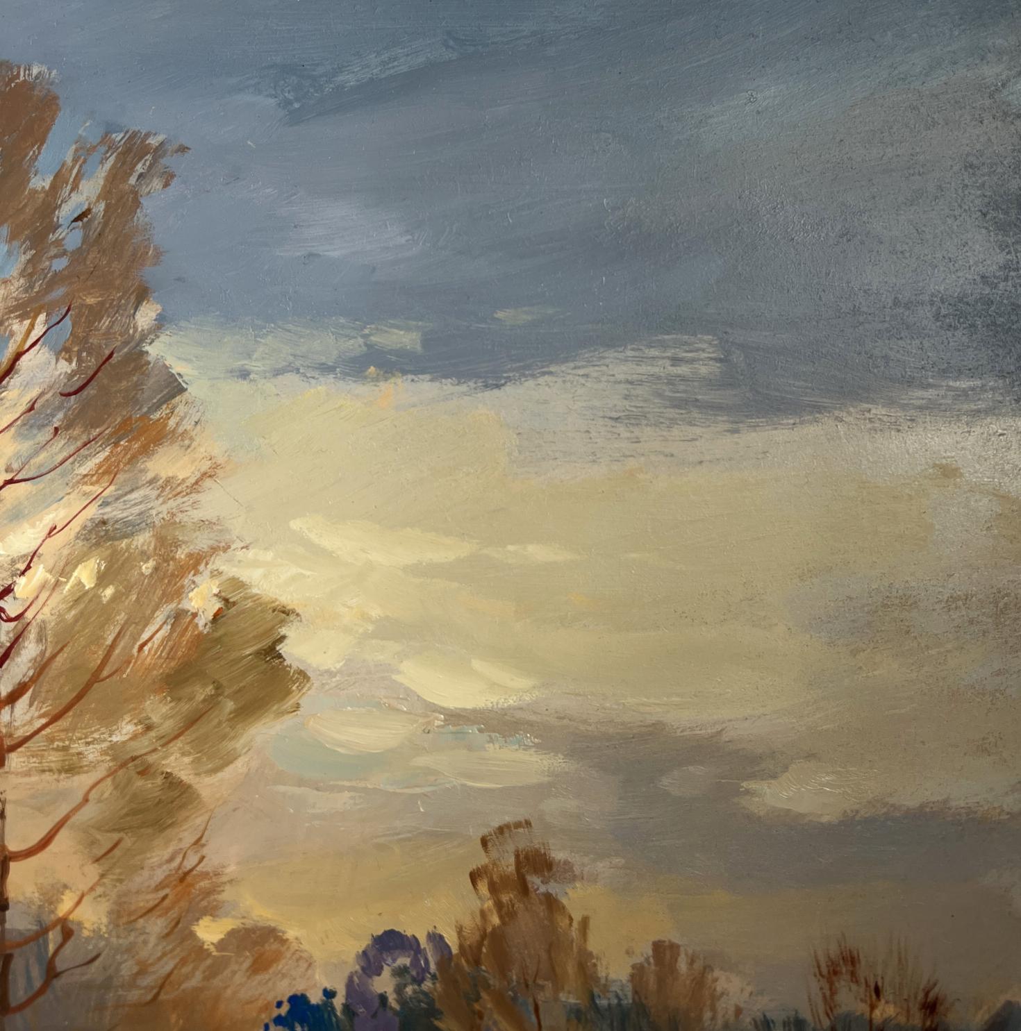 Oil painting Snow and sunset lights by Yuriy Suprunchuk with dramatic sky