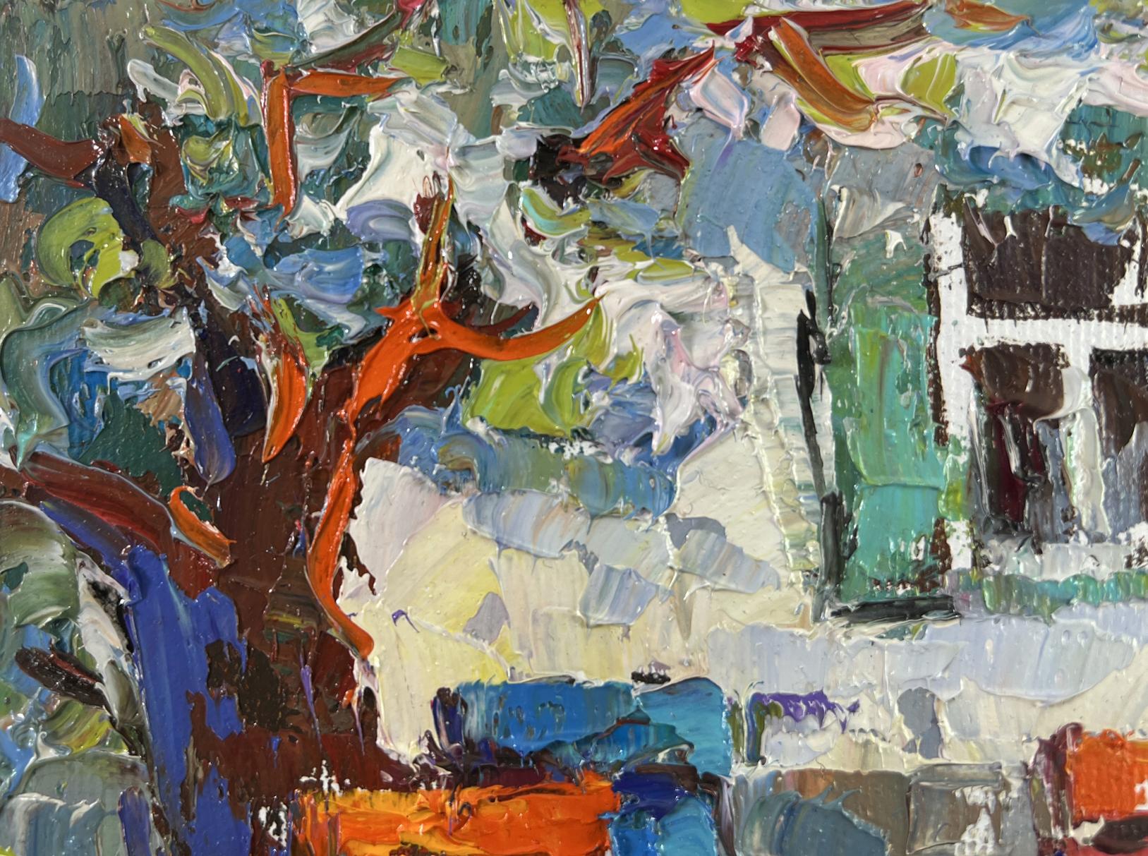 Vibrant impressionist oil painting Backyard moments by Oksana Ivanyuk