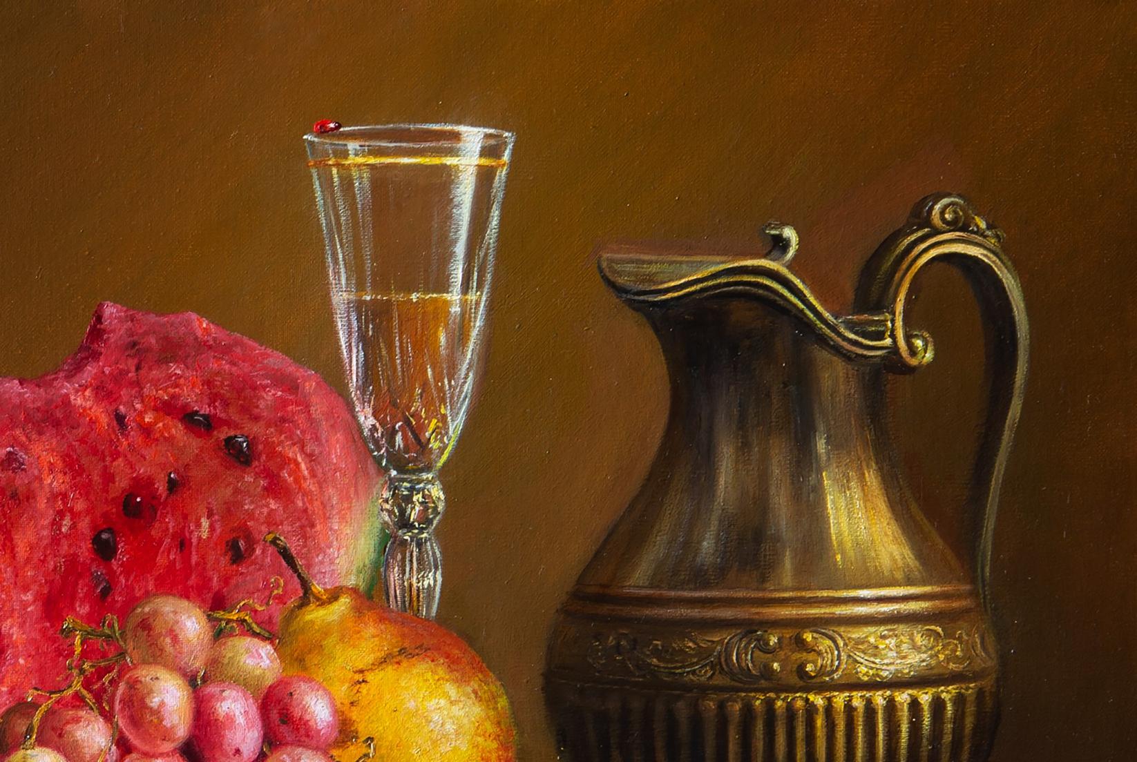 Golden ornate pitcher in Valeriy Bulat oil painting Golden time