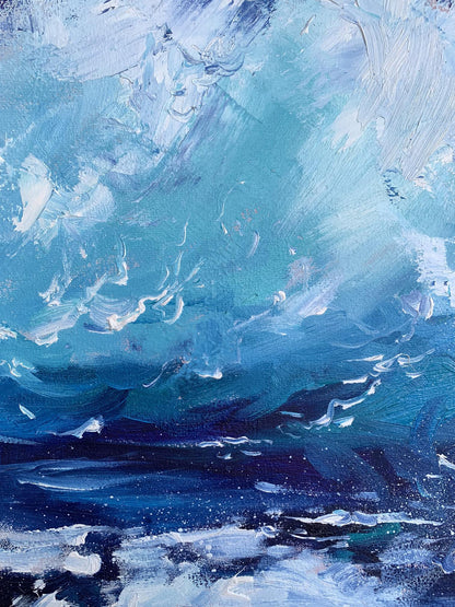 Oil painting Sea wavy breeze by Tatyana Derdey, abstract oceanic textured blues