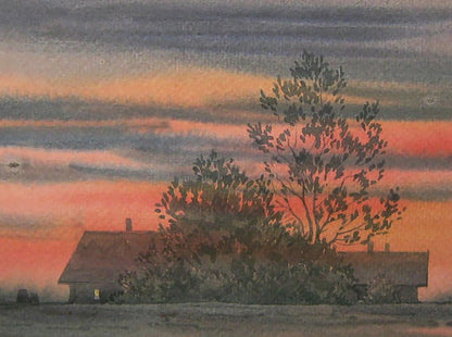 Watercolor painting of autumn evening rustic house by Valery Savenets