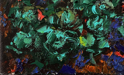Oil painting Village evening garden by Oleksiy Ivanyuk, textured green impasto