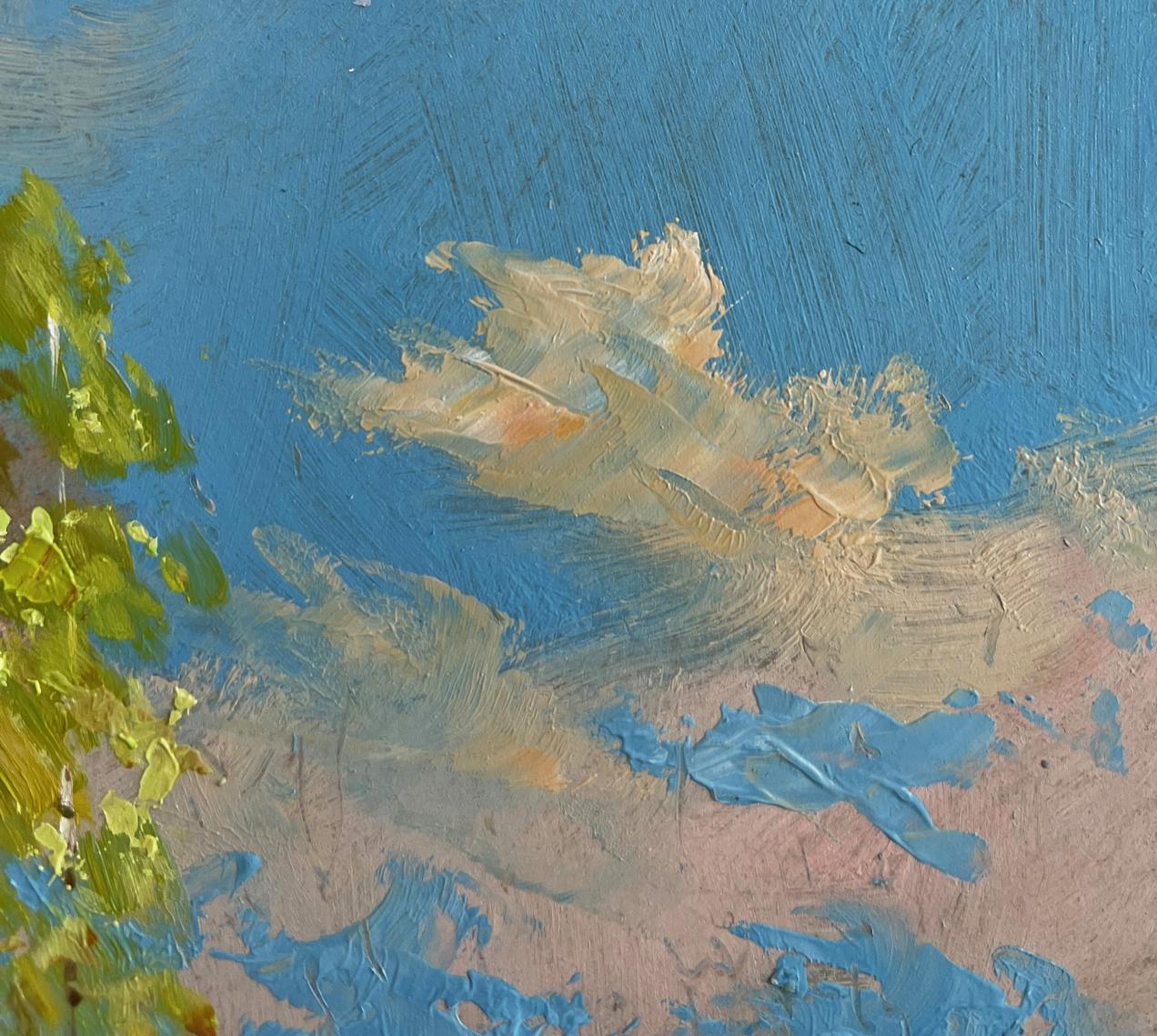 Oil painting Reflection of autumn in river by Yuriy Suprunchuk, blue sky and foliage