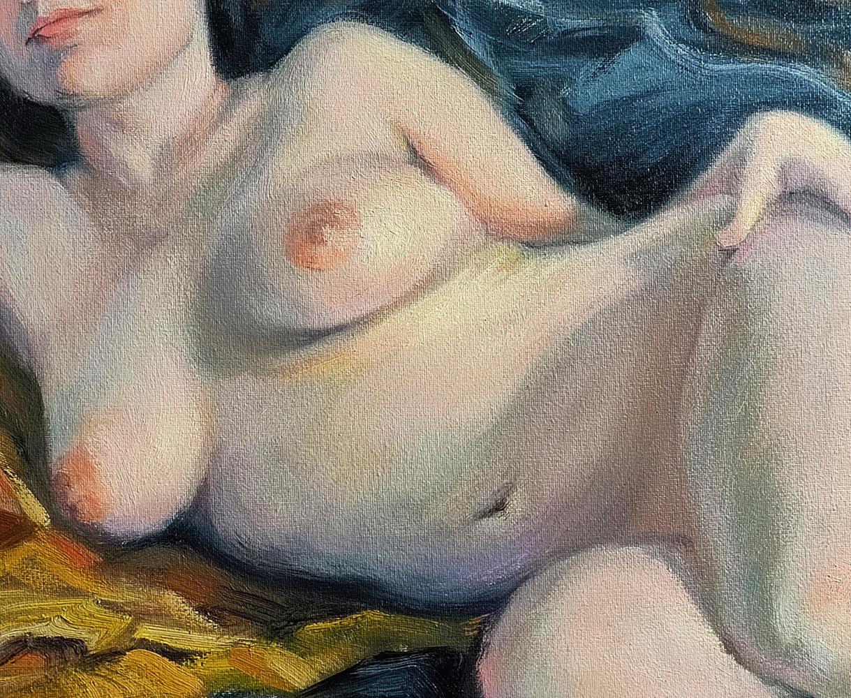 Impressionistic oil painting of female figure reclining, I see you in my dreams by Oksana Osnach