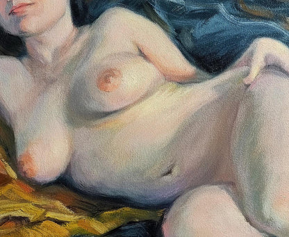 Impressionistic oil painting of female figure reclining, I see you in my dreams by Oksana Osnach