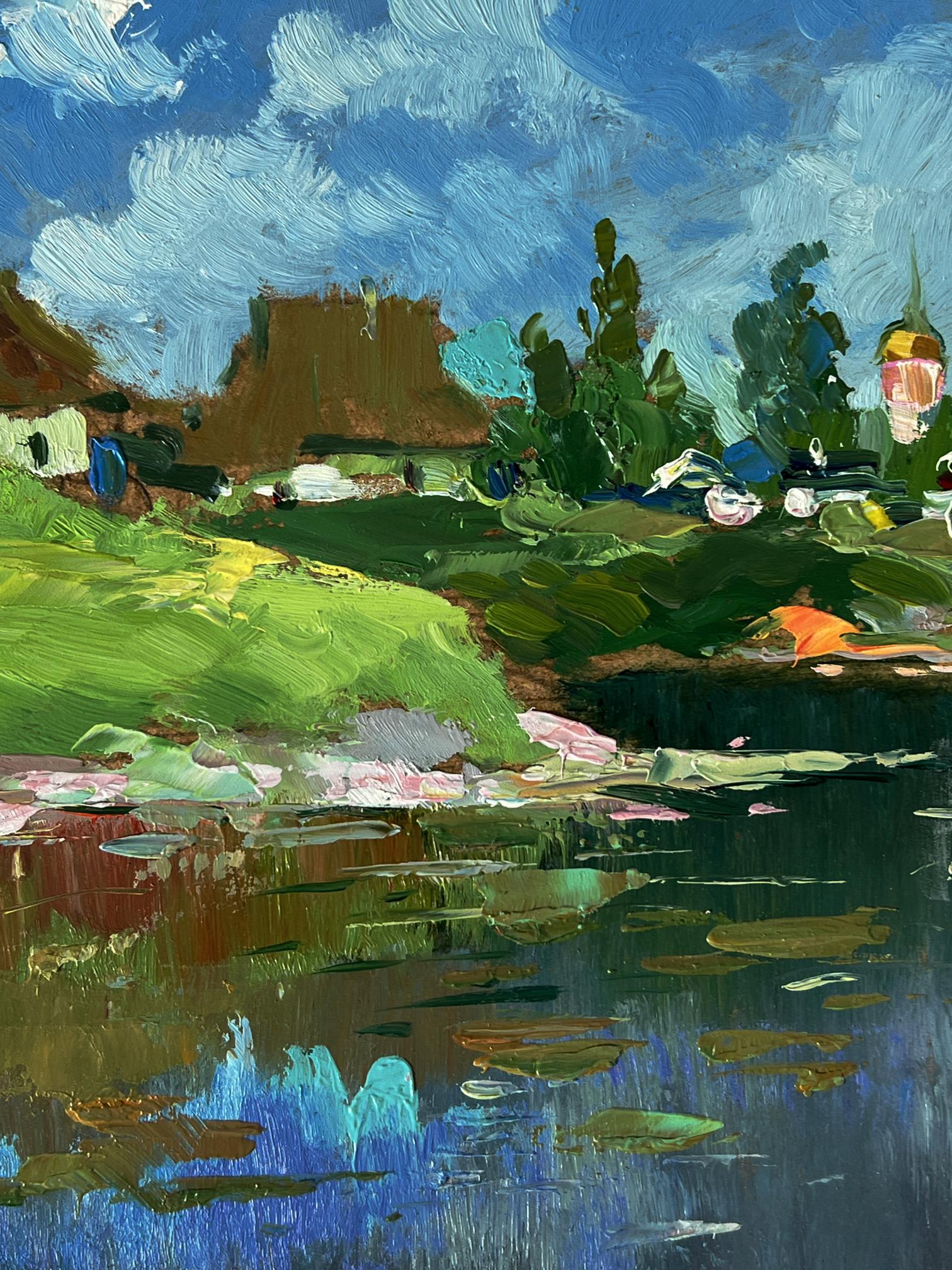 Vibrant impressionist oil painting of river near Yuriy Suprunchuk village