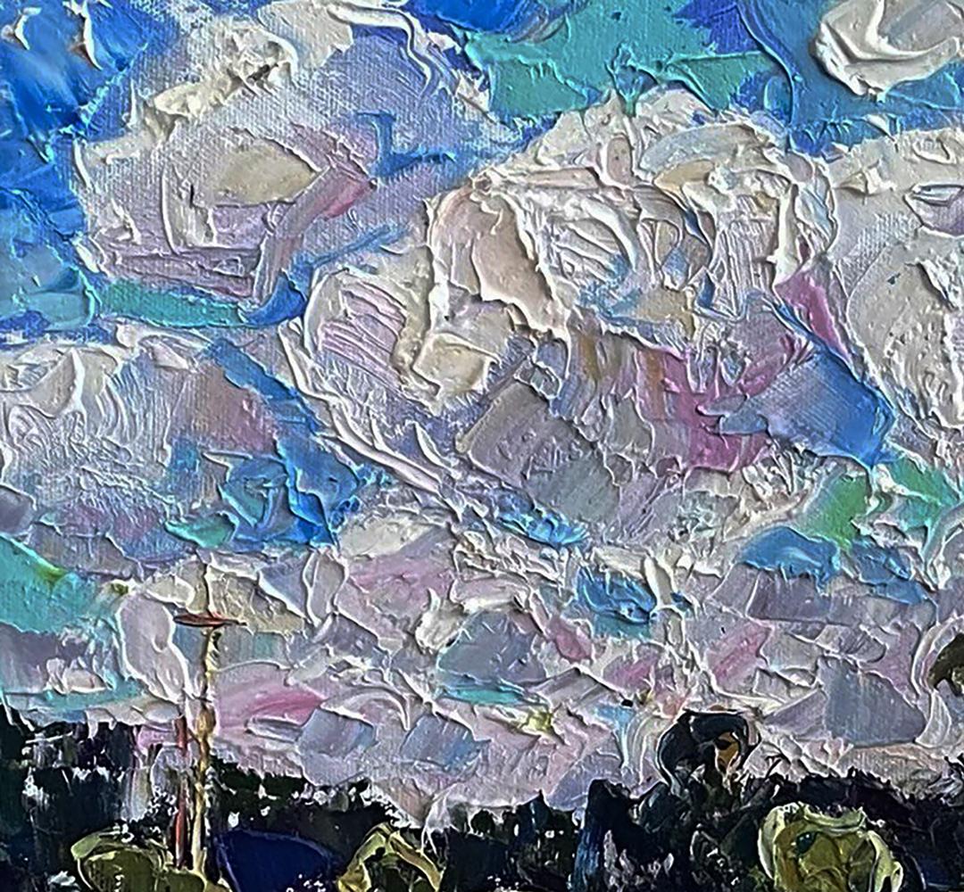 Oil painting of horse grazing in field by Oleksiy Ivanyuk, impasto textured canvas