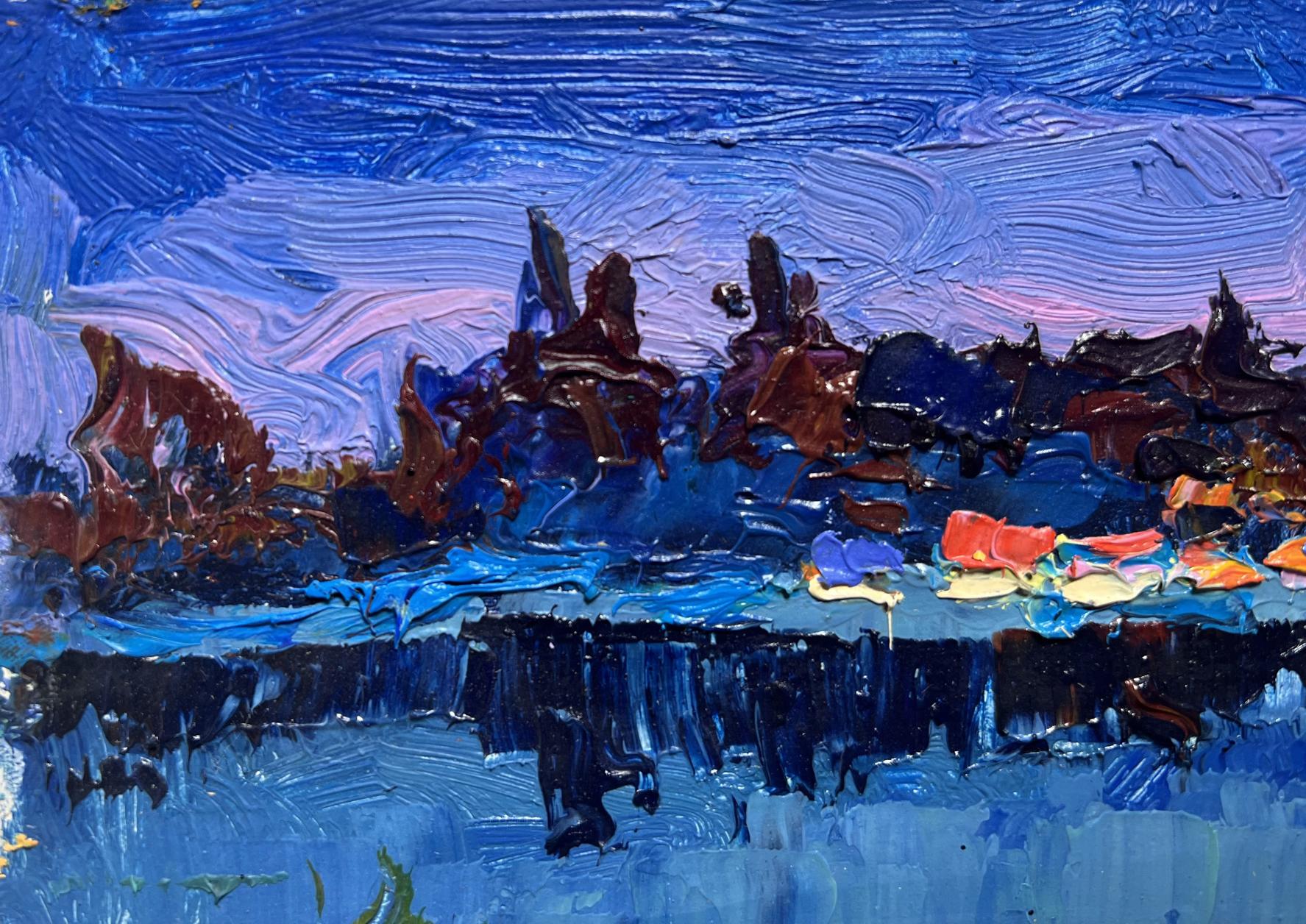 Oil painting Moon over the River by Oksana Ivanyuk, textured landscape