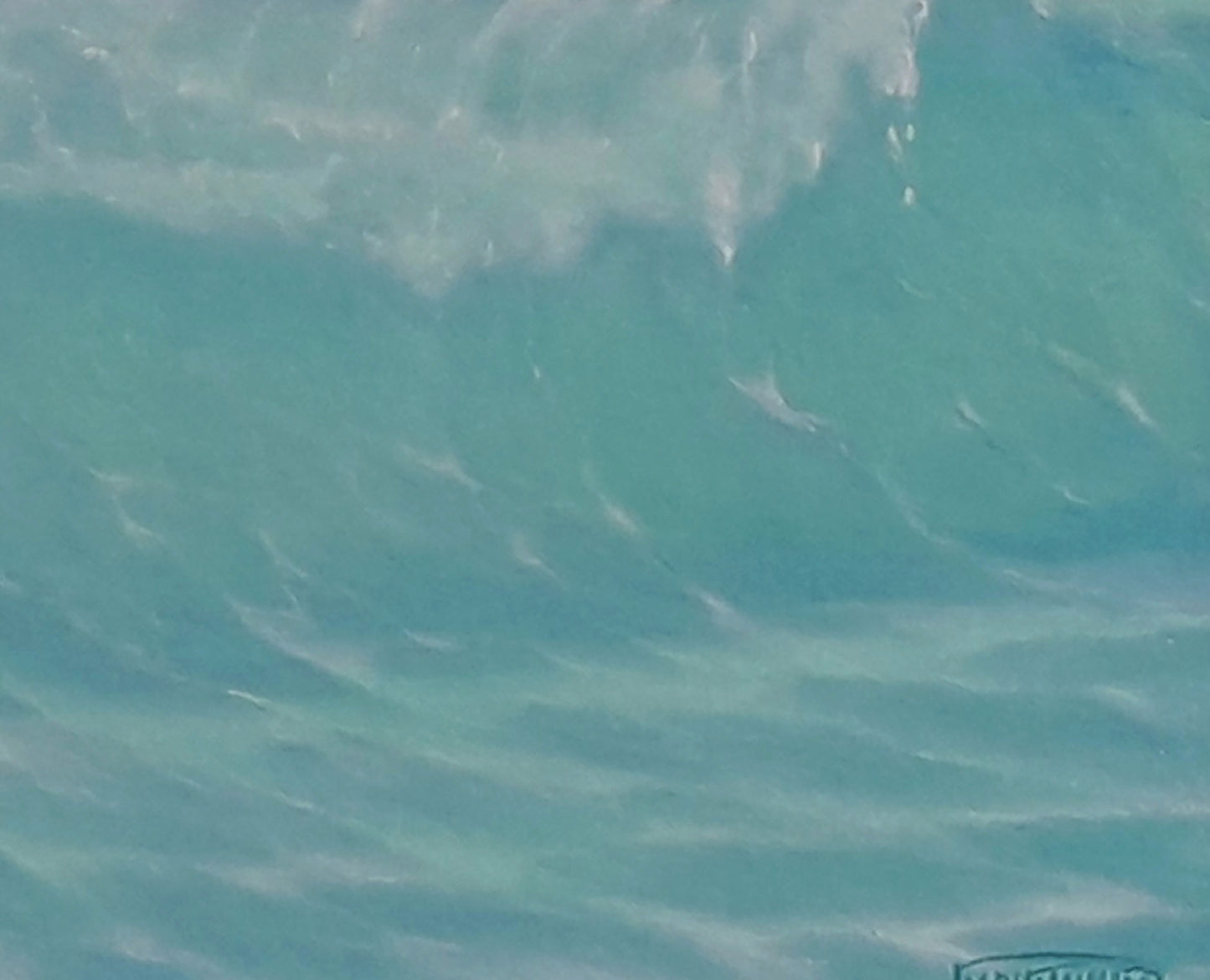 Turquoise ocean wave cresting in Vasily Korkishko oil painting of calm sea