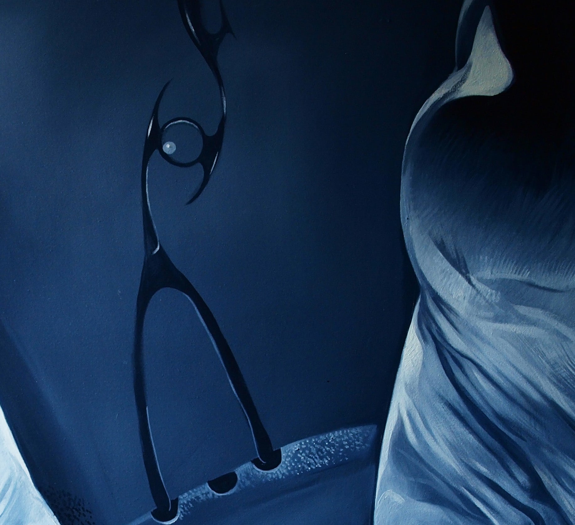 Sleek black stylized figure in Oil painting Lightness on your feet by Konsta G. Amelinn