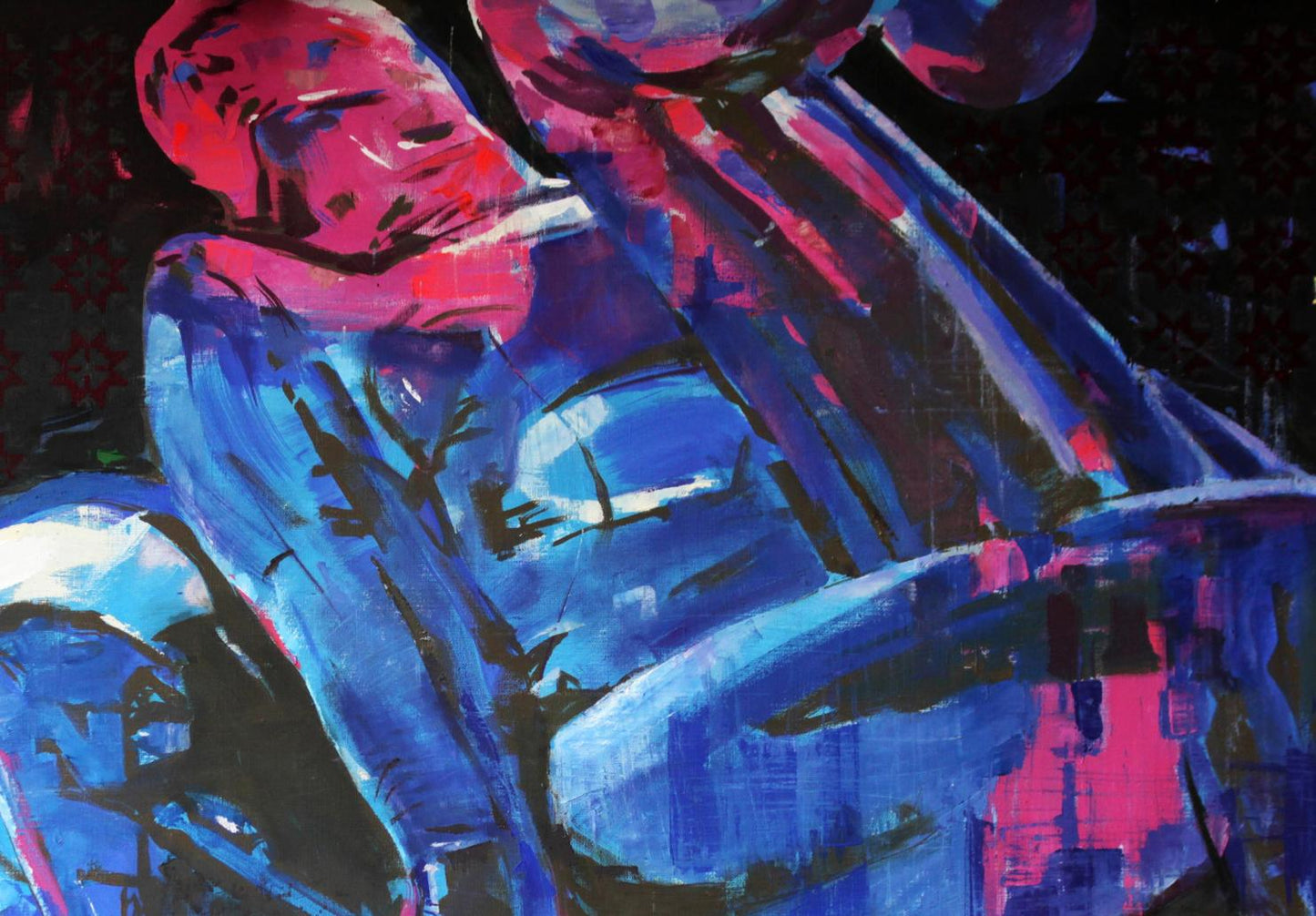 Vibrant Oil painting Relax Ed Potapenkov with bold blue pink black strokes