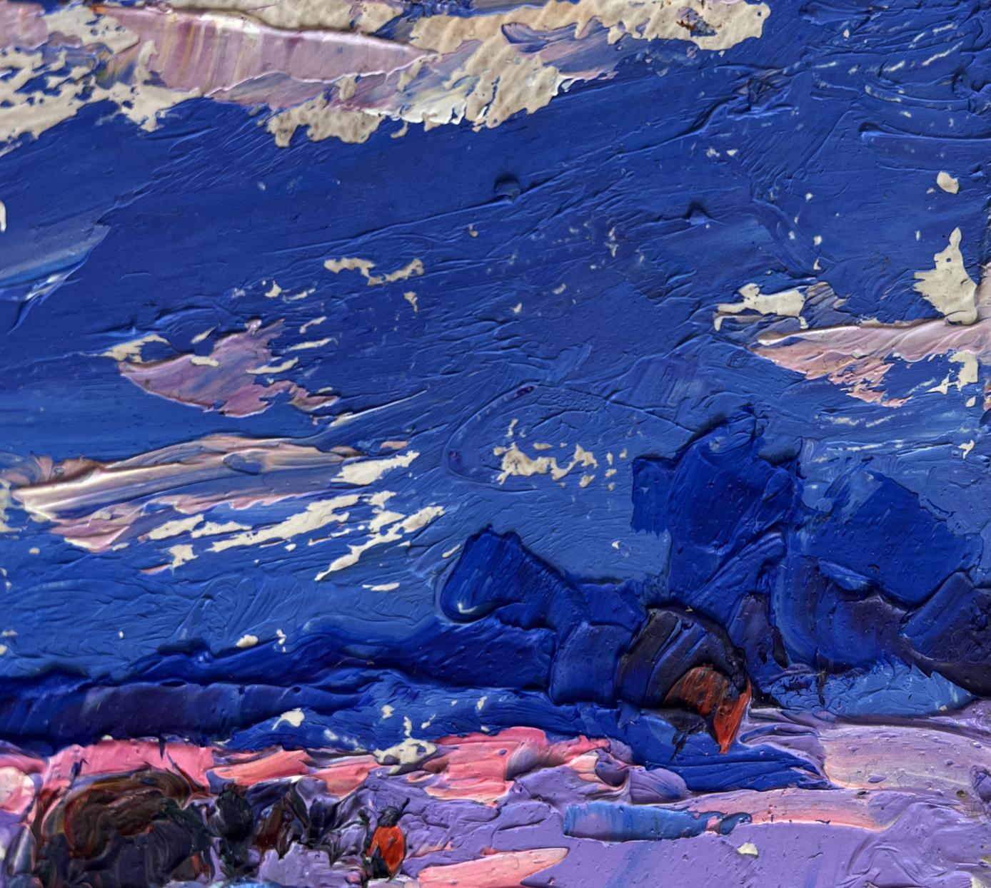 Oil painting Cold evening in the field by Oleksiy Ivanyuk, textured blue strokes