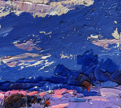 Oil painting Cold evening in the field by Oleksiy Ivanyuk, textured blue strokes