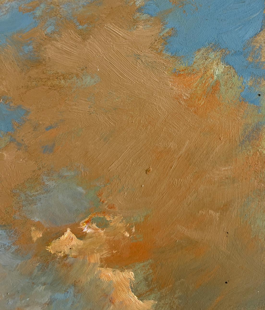 Oil painting Sunset over the lake by Yuriy Suprunchuk in orange blue tones