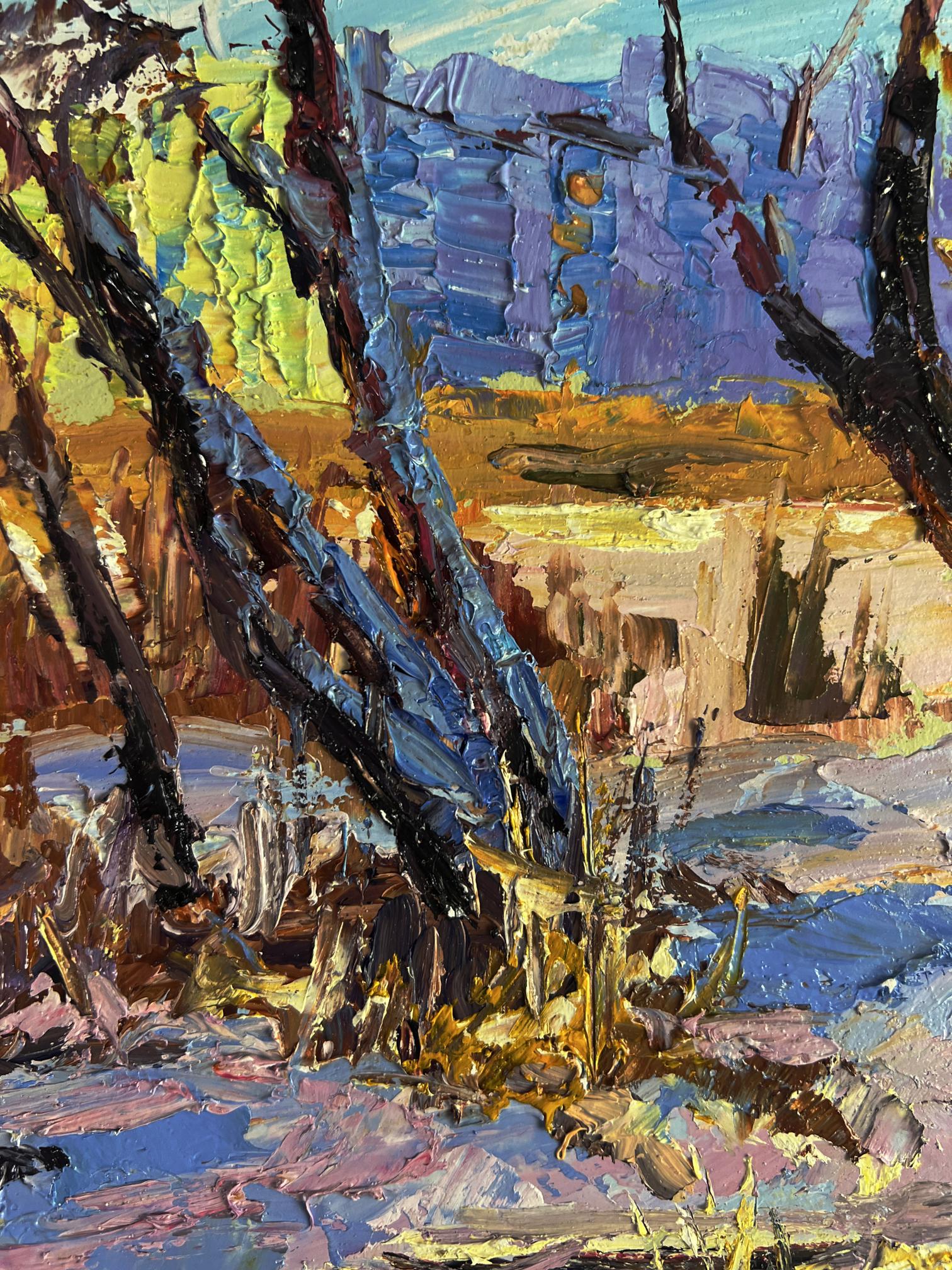 Vibrant impressionist oil painting In the winter forest by Boris Serdyuk