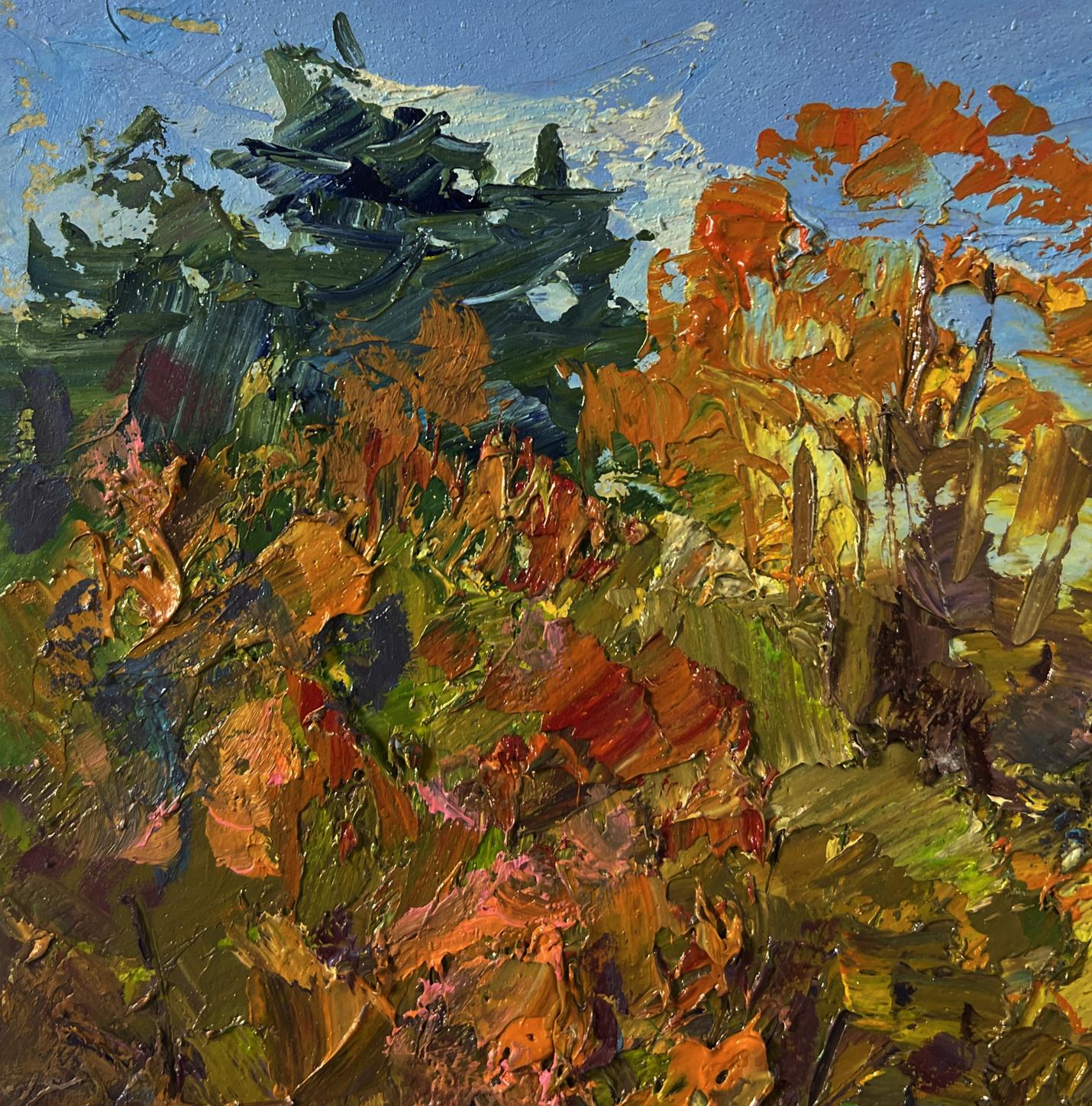 Vibrant oil painting Road through autumn forest by Boris Serdyuk