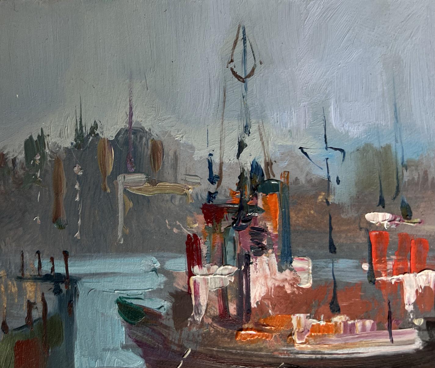 Abstract oil painting Ship at the pier by Yuriy Suprunchuk