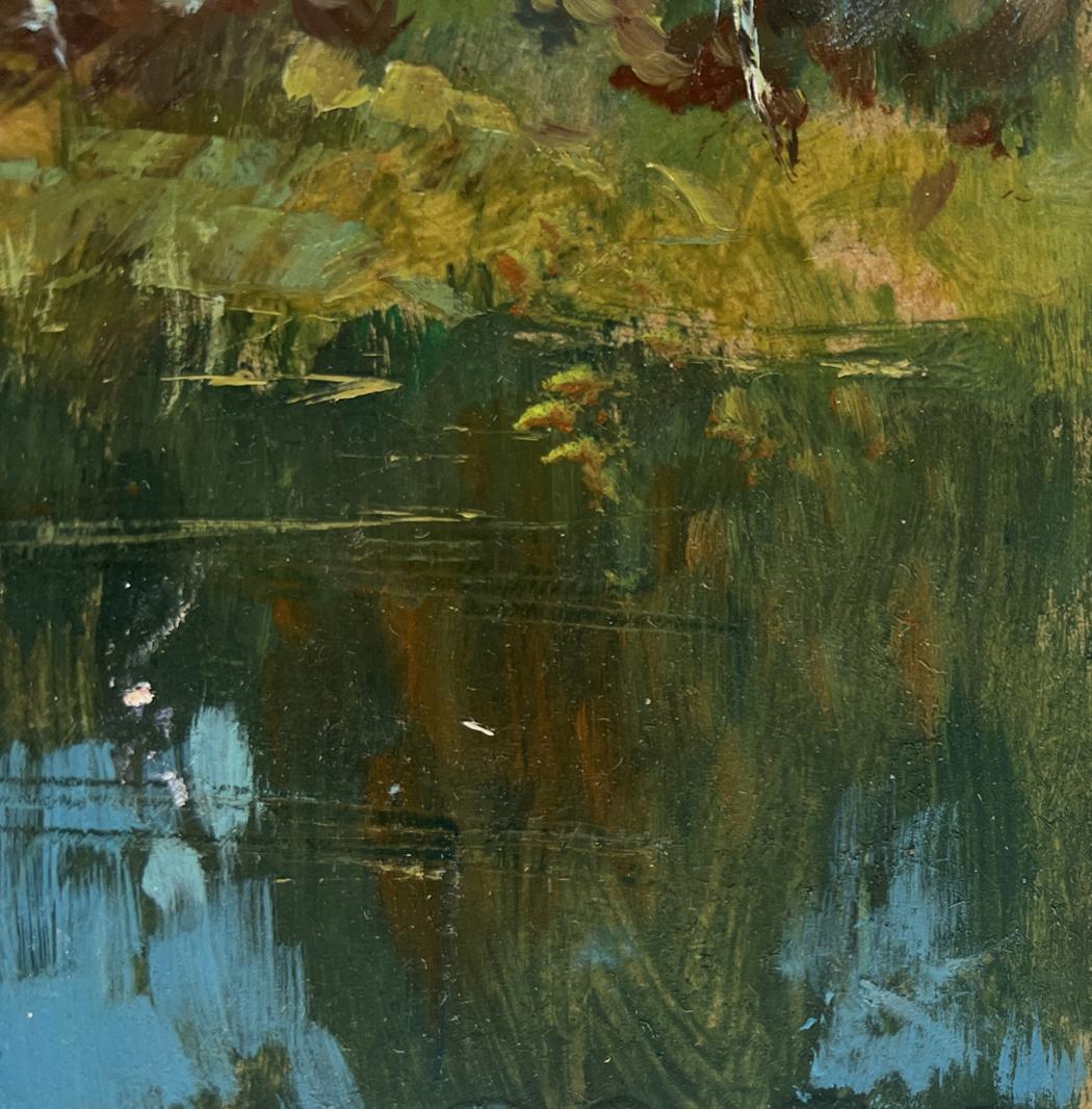 Oil painting Flowing among the trees by Yuriy Suprunchuk, serene autumn reflections