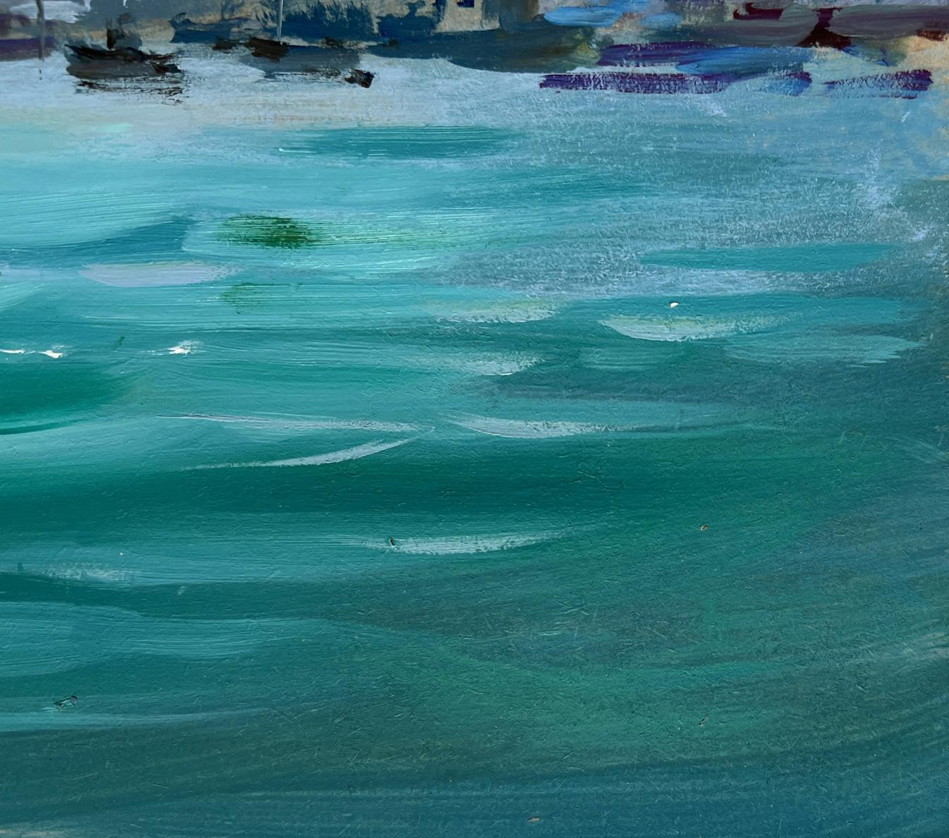 Vibrant turquoise teal watercolor waves in Holidays in Venice oil painting by Yuriy Suprunchuk
