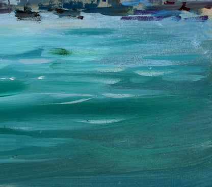 Vibrant turquoise teal watercolor waves in Holidays in Venice oil painting by Yuriy Suprunchuk
