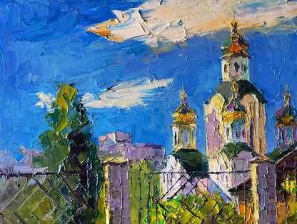 Vibrant impressionist oil painting of Sunny Day of the Church by Boris Serdyuk