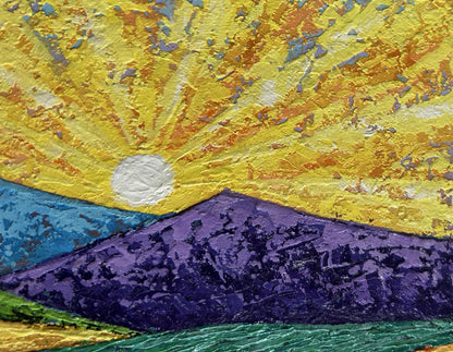 Vibrant oil painting Horizon in evening sun lights by V. Zadorozhnya