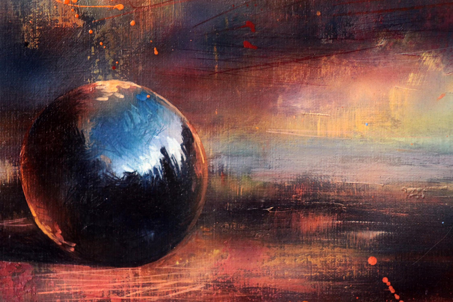 Glossy black sphere with blue highlights in Oil painting Turbine by Alexander Dobrodiy