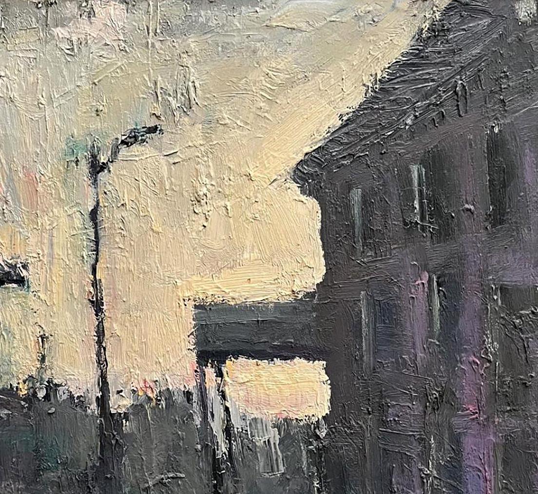 Oil painting Old town by Volodymyr Pashchenko in impasto grays