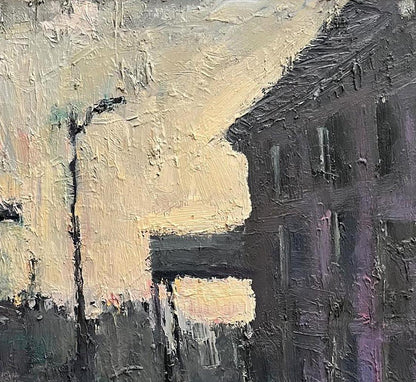 Oil painting Old town by Volodymyr Pashchenko in impasto grays
