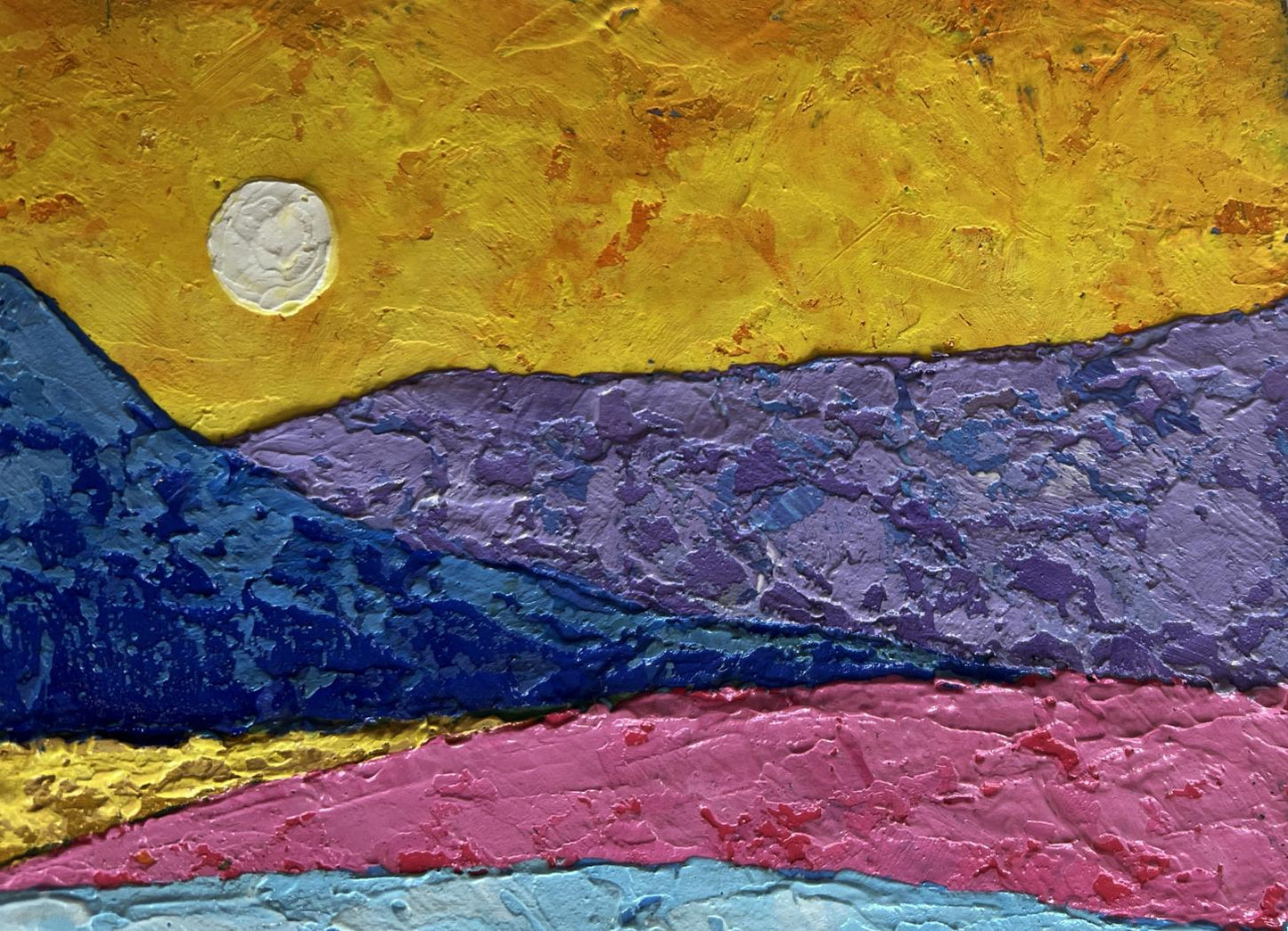 Oil painting Yellow sunset over the mountain V. Zadorozhnya abstract textured landscape