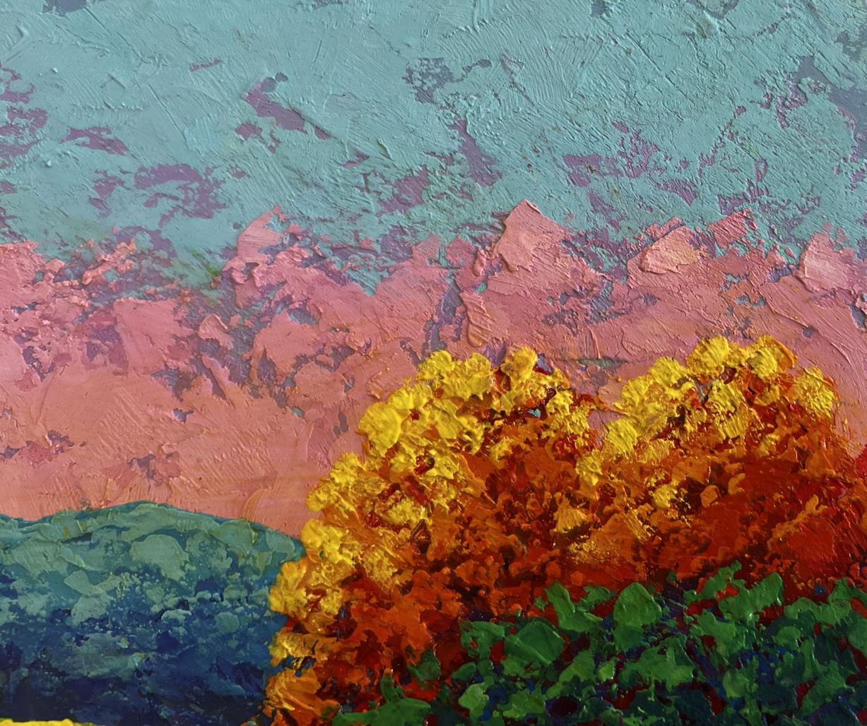 Vibrant impressionist oil painting of pink gentle sunset by V. Zadorozhnya