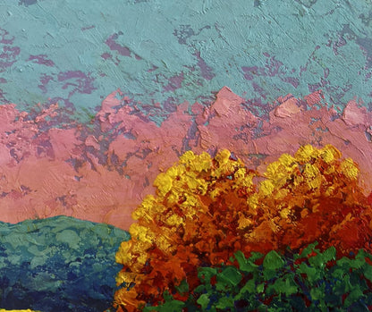 Vibrant impressionist oil painting of pink gentle sunset by V. Zadorozhnya