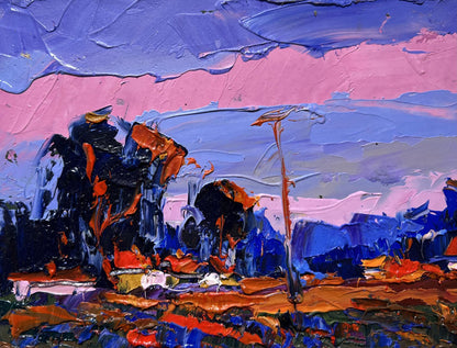Vibrant impressionist pink sunset oil painting by Oksana Ivanyuk