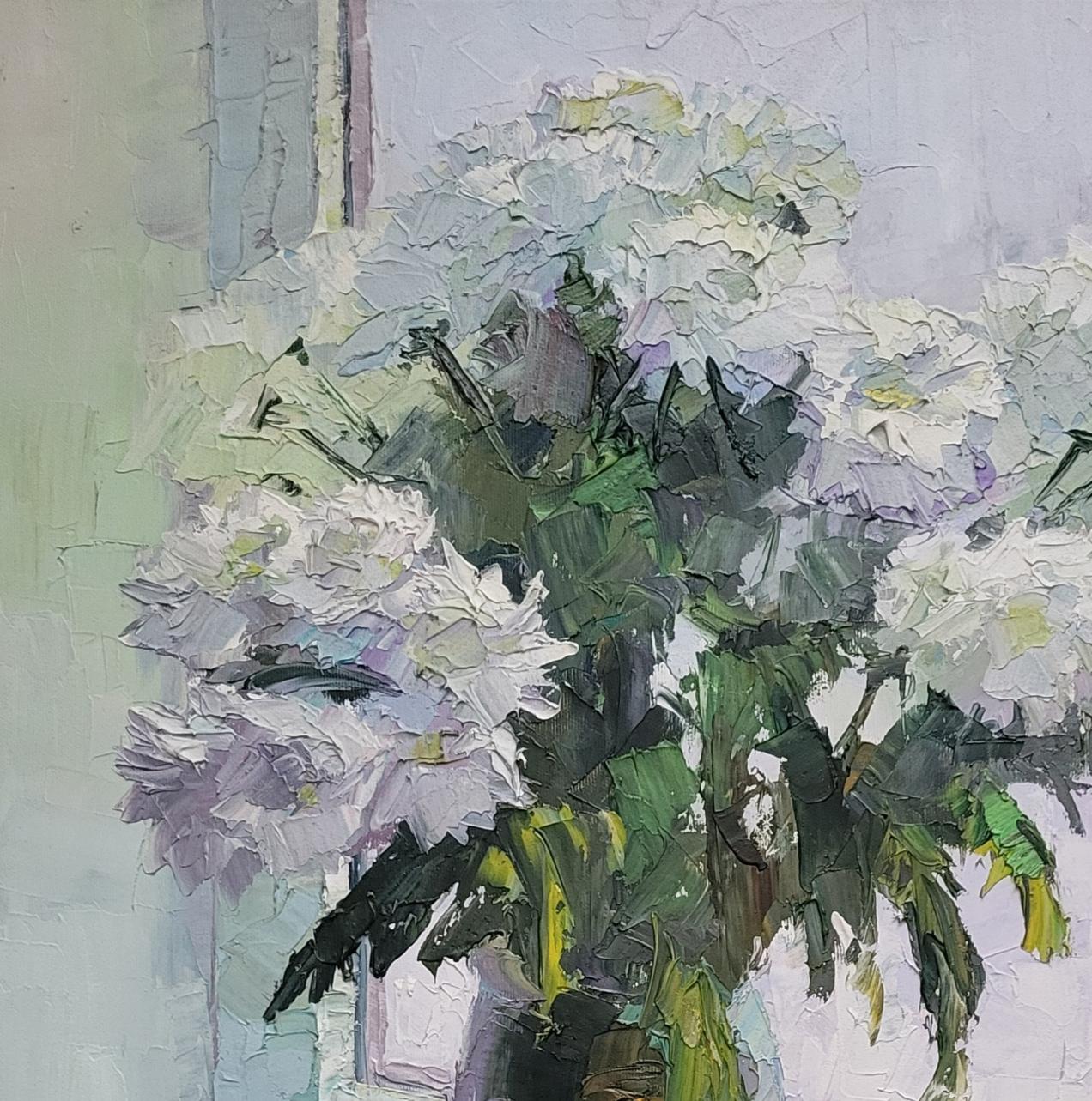 Textured oil painting of white lavender flowers by Boris Serdyuk